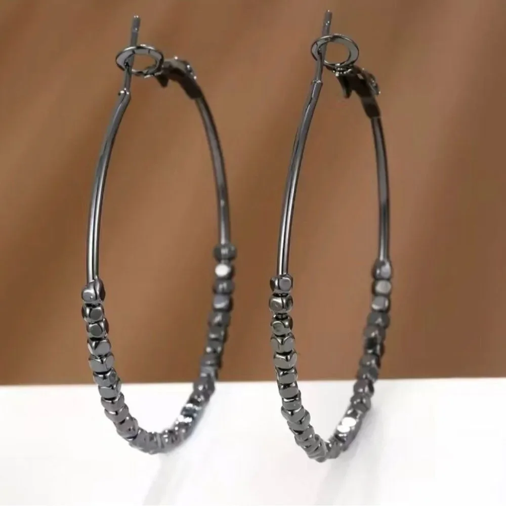 Gunmetal Beads Hoop Earrings NWT